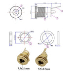 2Pcs Gold-plated 20A DC099 5.5 mm x 2.1mm DC Power Jack Socket 5.5*2.1 Female Panel Mount Connector 5.5*2.5mm Metal DC-099
