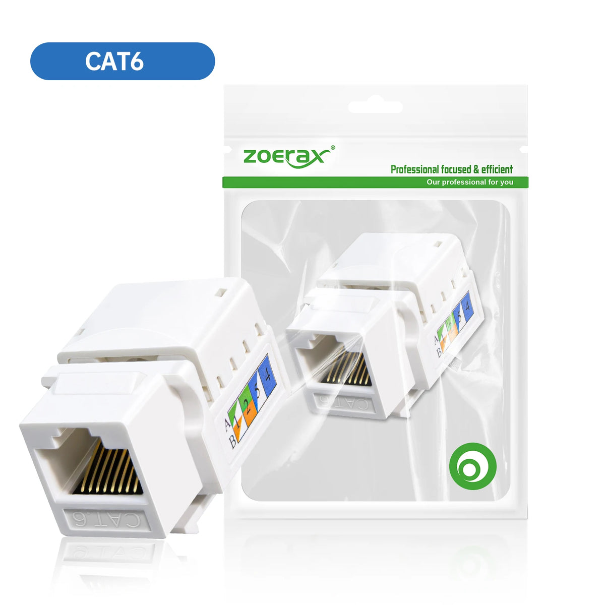 ZoeRax CAT6 CAT5E RJ45 Keystone Jack Gigabit Network Module 22-26AWG Tool-Free Keystone Insert for Wall Panel Router Switch