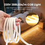 220V COB LED Strip Light With Switch/Dimmer Plug Super Bright 288LEDs/M IP65 3000K 4000K 6000K High Quality Indoor Outdoor Decor