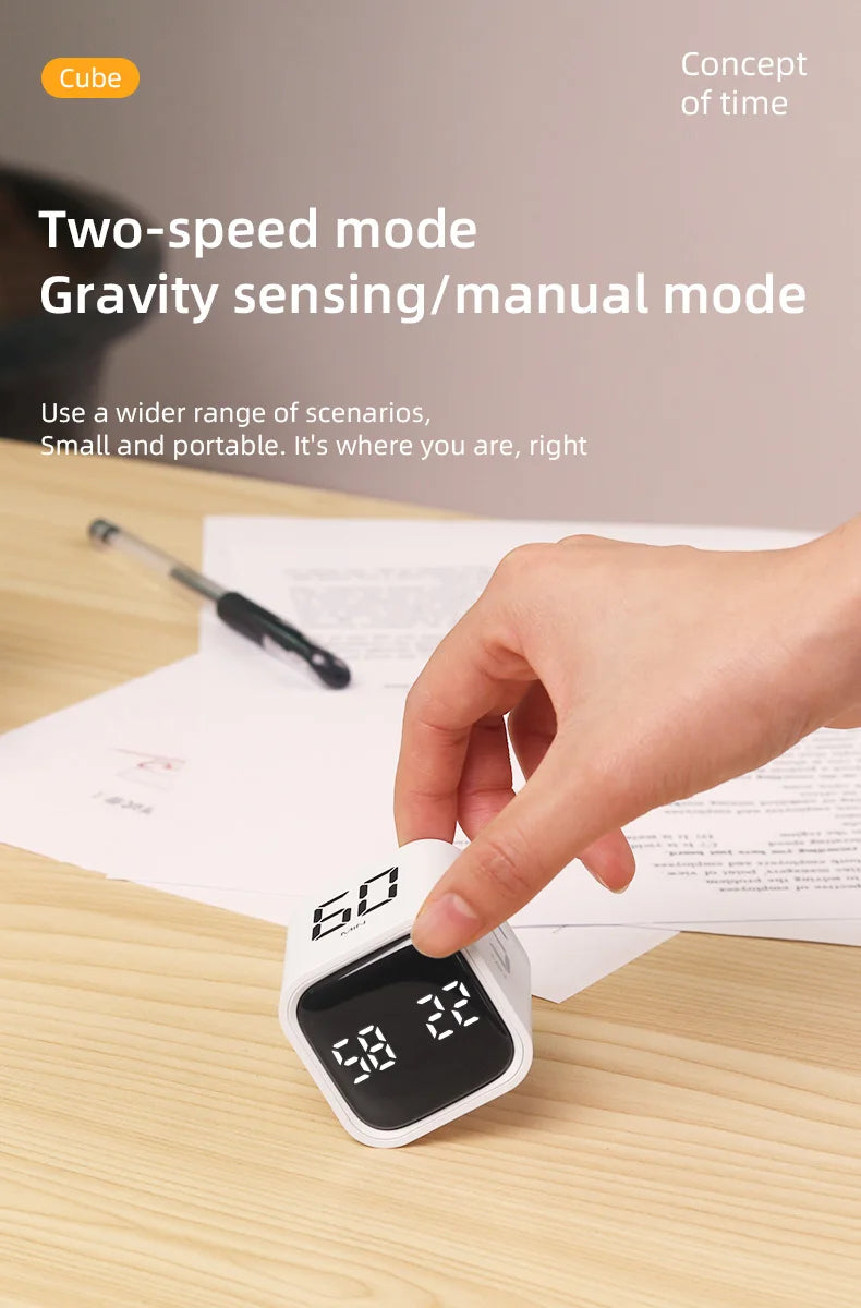 Adjustable Cube Timer - 5/10/30/60 Minute Countdowns, Settings - Pause, Resume, Silent, Vibrate & Sound Alarm for Work, Study