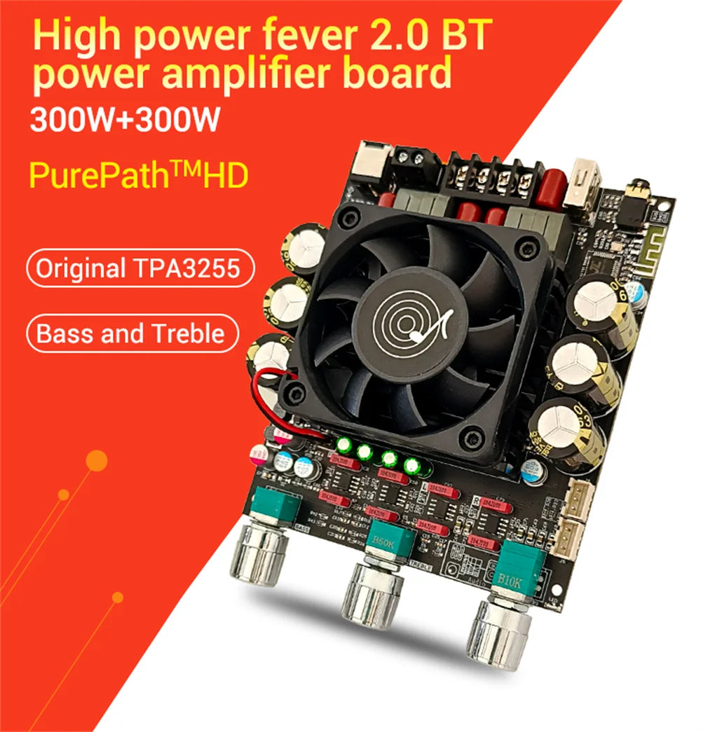TPA3255 300W+300W Stereo Bluetooth Audio Sound Power Amplifier Board Treble Bass for Car Karaoke Smart Home Theater Subwoofer