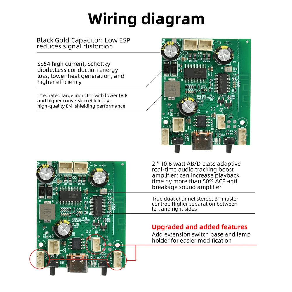 DC 5V/3.7V TWS Stereo Bluetooth Power Amplifier Board, 2×10W Dual-Channel Adjustable and Rechargeable Power Amplifier Board