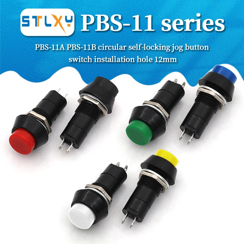 2PCS PBS-11A PBS-11B 12mm self-locking Plastic Push Button Switch Latching Switchs 3A 250V AC 2PIN