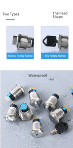 16/19/22mm metal Key rotary push button 2/3 position latching knob Switch Press Button rotary Rotate LED light rotation IP65