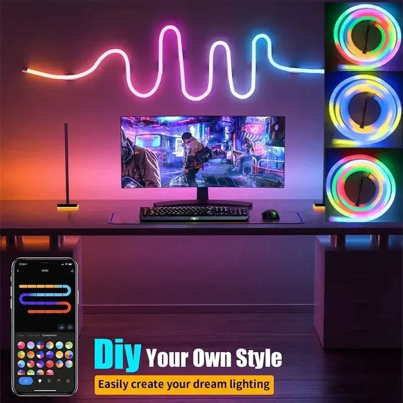 TUYA Neon LED Strip Lights Silicone Neon Rope Light 5-24V 84LEDs/M with Music Sync RGBIC Dreamcolor Chasing Strip Tape for Room