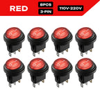 FILN 8PCS 12V 24V 110V 220V Waterproof Rocker Switch 3 Pin LED Lighted ON-OFF Round SPST Toggle Switch for Car Boat Marine PA66