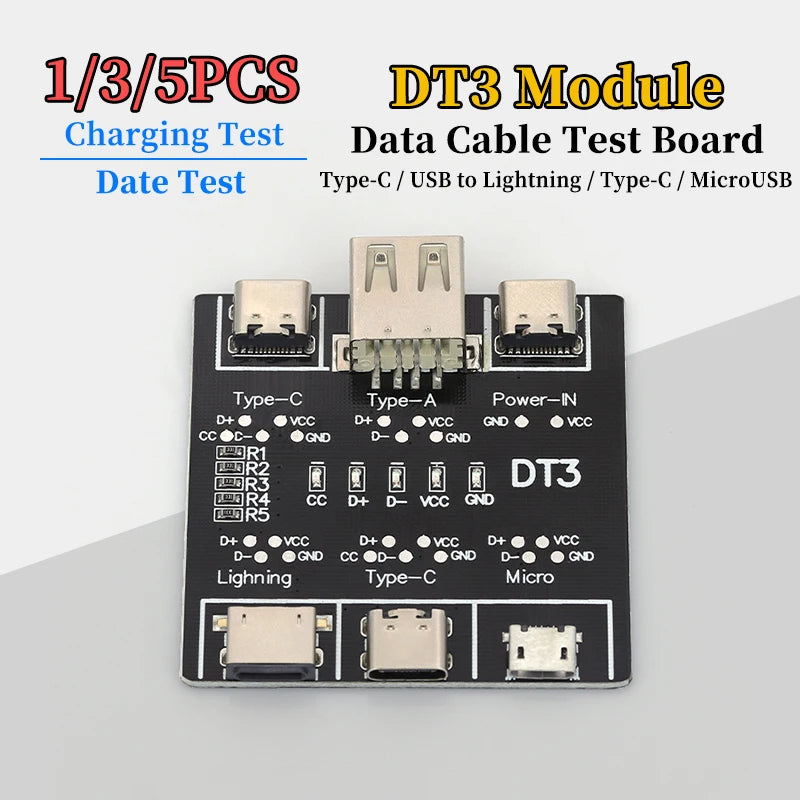 1-5PCS DT3 Test Module, Type-C Lightning MicroUSB Multi-port Cable Detector for Data Transmission and Charging Testing