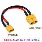 XT30 to XT60 Connection Cable XT60 to XT30U Male-to-Female Adapter Wire 16AWG Silicone Wire Model Aircraft Power Charger