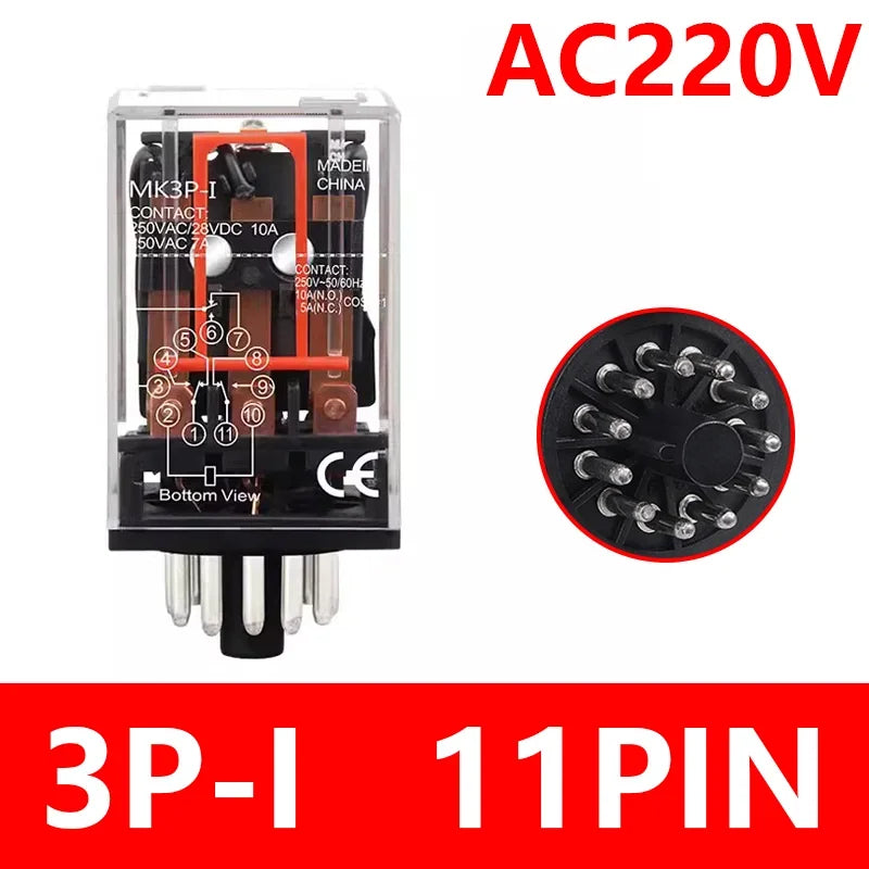 5/10Set MK2P-I MK3P-I Electromagnetic Relay Intermediate Small Relay with Base 8 Pin 11 Pin AC/DC 220V 24V