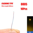 10Pcs 0805 Flashing LED SMD Wire for Model Train HO N OO Scale Red Blue Line Pre-soldered Micro Litz Railway DIY Kit 3V 30cm