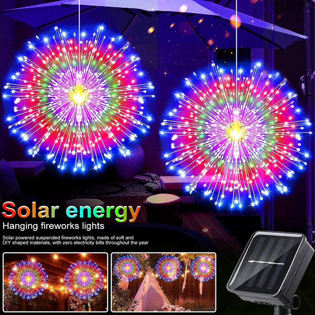 Solar Firework Lights Outdoor  - 90/150/200 LEDs, 8 Modes, Copper Wire Hanging Fairy Lights For Yard, Patio, Tent,Party,Xmas