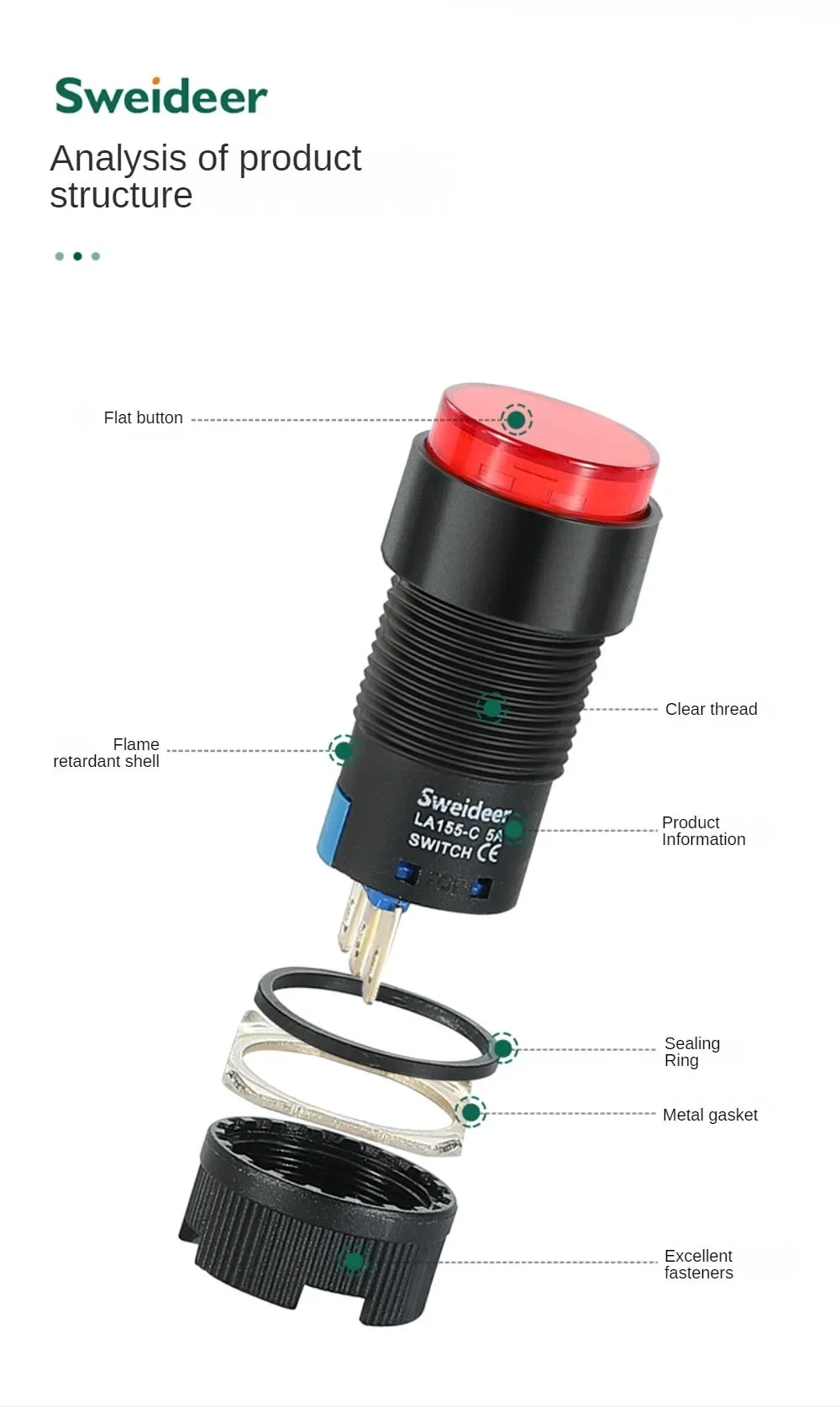 16mm Push Button Switch LED Illuminuted 12/24/220V Momentary Self-locking on Off with Light Square Round Rectangle Power Switch