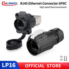 CNLINKO LP16 Waterproof Circular RJ45 Connector 8P8C Male/Female Panel Mount, PBT Push-Pull for Industrial Automation & Marine