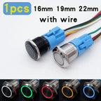 16/19/22mm Metal Push Button On Off Switch LED Light Momentary Latching Waterproof Flat Circular Button Silver Black 6v 12v 220v