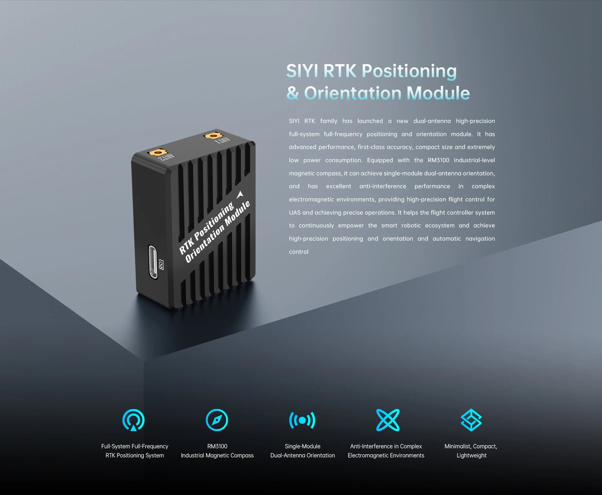 SIYI RTK Positioning and Orientation Module with RM3100 Industrial Magnetic Compass Single-Module Dual-Antenna Orientation