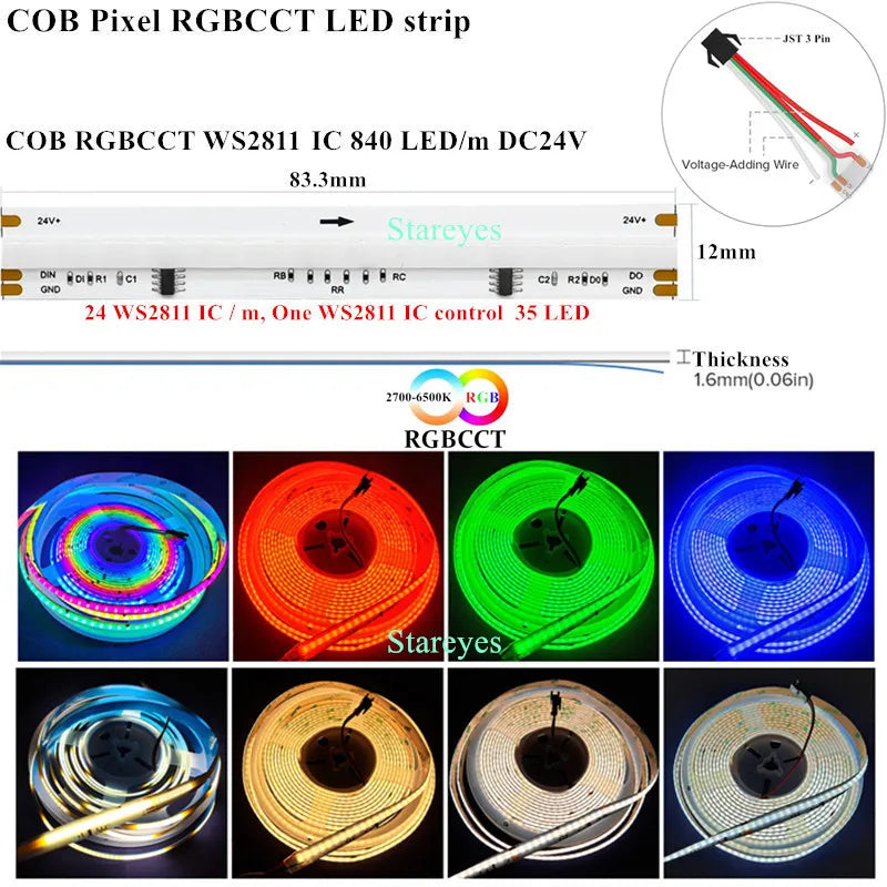 COB SPI LED Strip Light 24V 5m Addressable Pixels White CCT RGB RGBW RGBCCT WS2811 WS2814 Digital IC FCOB Magic Color Tape Rope