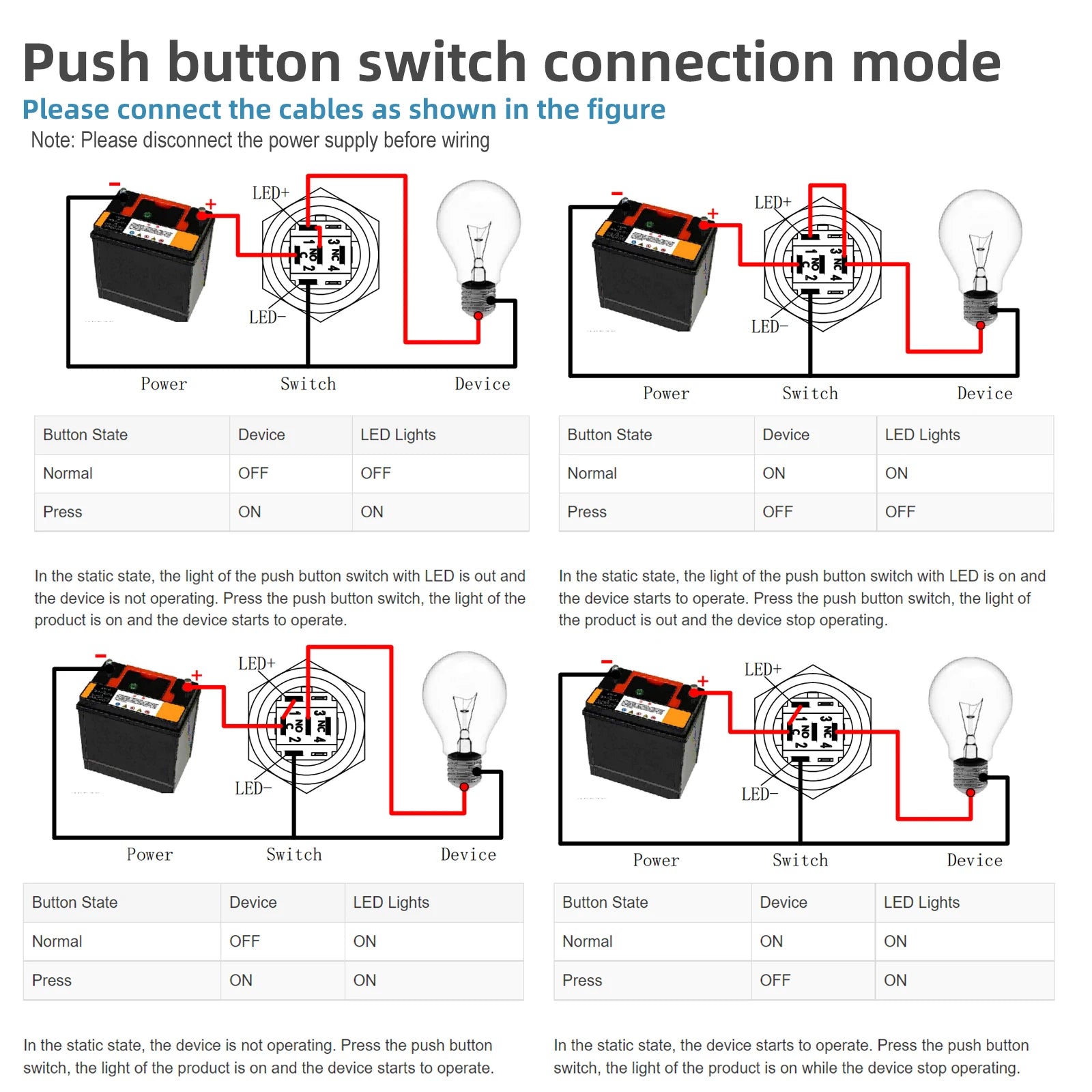 FILN 16mm 19mm 22mm Stainless Steel Waterproof LED Indicator Metal Push Button  Switch Power Symbol   Start Stop Power on Off