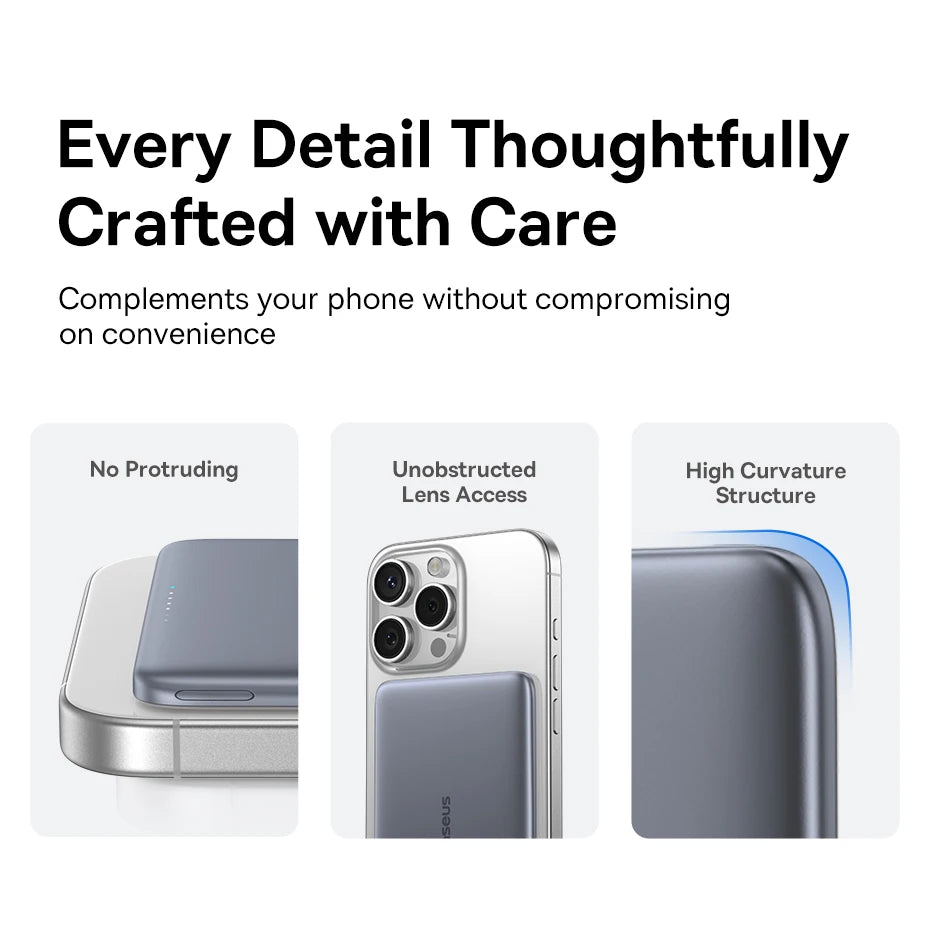 Baseus 5000mAh Magnetic Power Bank 15W Wireless 20W Wired Charging Thin Card-Sized Slim Portable Powerbank for iPhone 17 Samsung