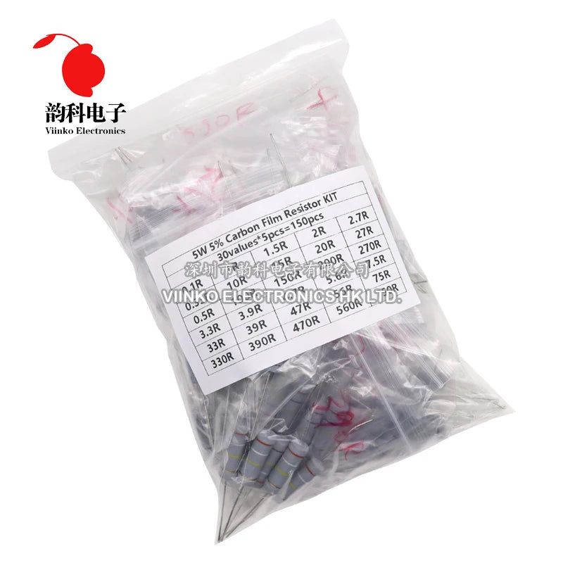 150PCS 300PCS 1W 2W 3W 5W Carbon Film Resistor Assortment Kit 5% Resistance Set 30Kinds 0.1-750 ohm 1K-820K DIY components
