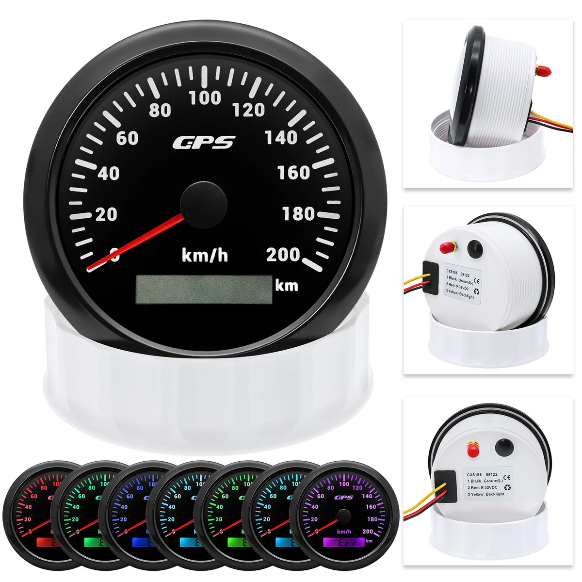 60/120/200KMH 85MM GPS Speedometer Gauge 7 Color Light with GPS Antenna Waterproof Motorcycle Boat Car Truck Speed Gauge Meter