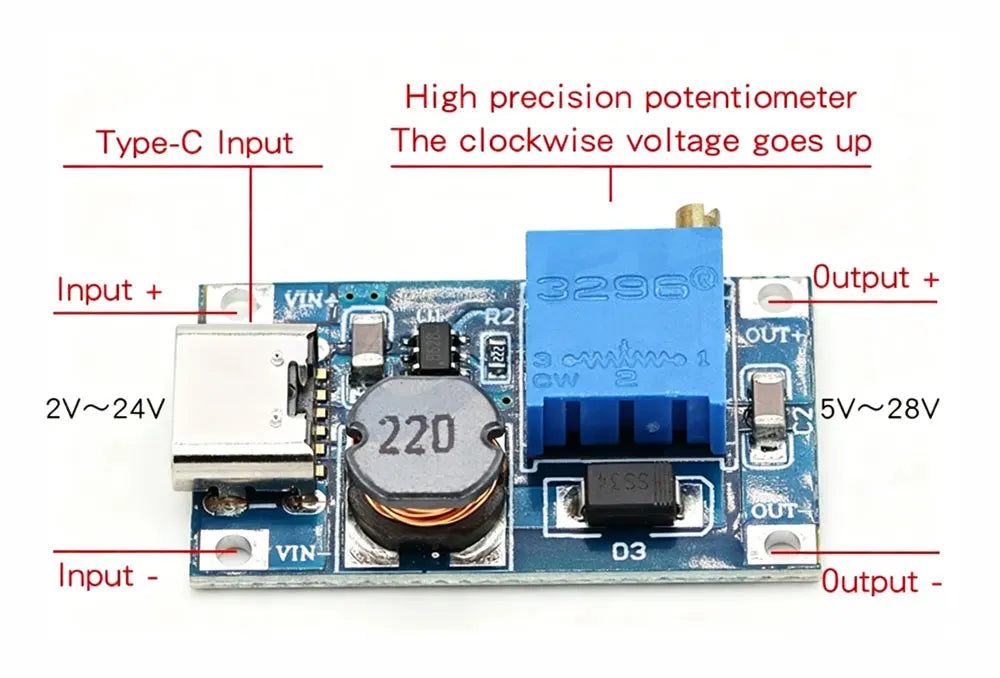 MT3608 DC-DC Adjustable Boost Module 2A Boost Plate Step Up Module with MICRO USB 2V-24V to 5V 9V 12V 28V SX1308 2A