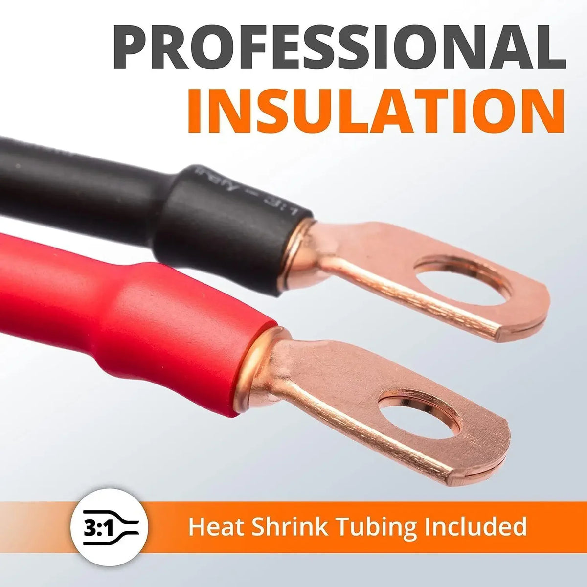 10pcs Copper Terminal Connectors, AWG 2 4 6 8 1/0 2/0 Ring Lug With Shrink Tubing 10Battery Cable Lugs, With 10 Shrink Tubing