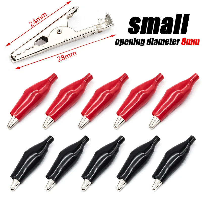10Pcs Crocodile Type Clip 28 35 45mm Black Red Soft Plastic Coated Testing Probe Mini Alligator Test Clips