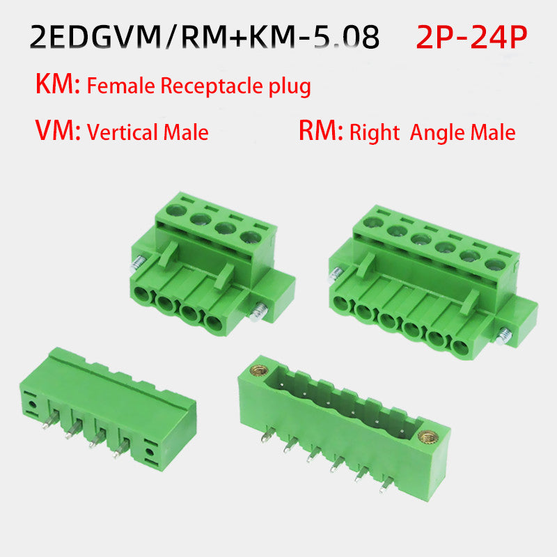 10pcs/5sets 5.08mm 0.2in Plug PCB Wire Terminal Block 2EDGKM 2EDGVM 2EDGRM-5.08mm Male Wafer 2-24P Female Socket MSTBV2.5-GF STF
