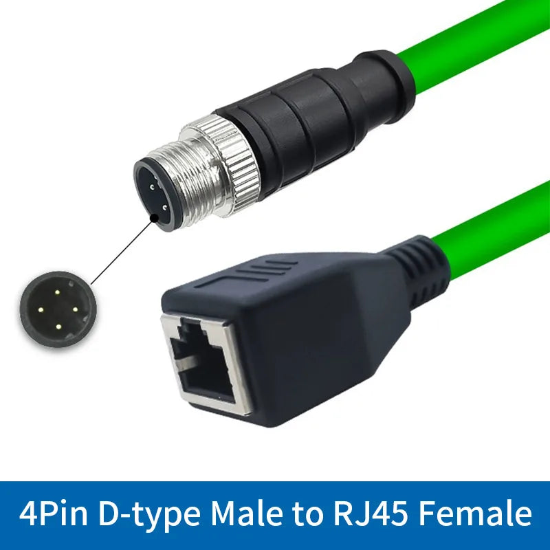 M12 to RJ45 Female Head Gigabit Ethernet Extension Cable 4Pin D-type 8Pin X-type Male A-code Waterproof Connector 1-30M IP67