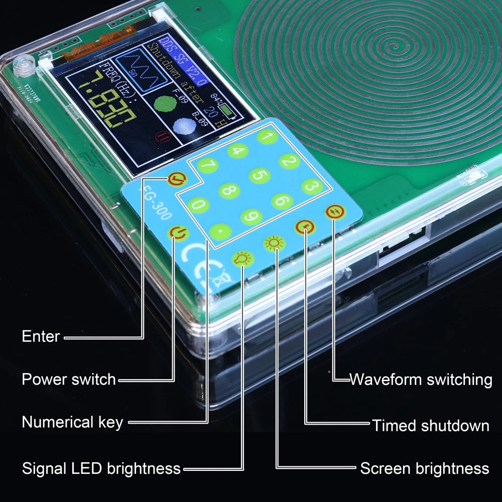 FG-300 DDS Function Signal Generator 0.001Hz-200KHz Signal Generator Adjustable Module Sine+Square+Triangle+Sawtooth Waveform ﻿