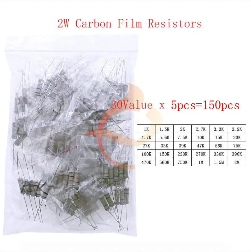 Carbon Film Resistors Assortment Kit set 1/8W 1/4W 1/2W 1W 2W 3W 5W 5% Electronic Components resistor package