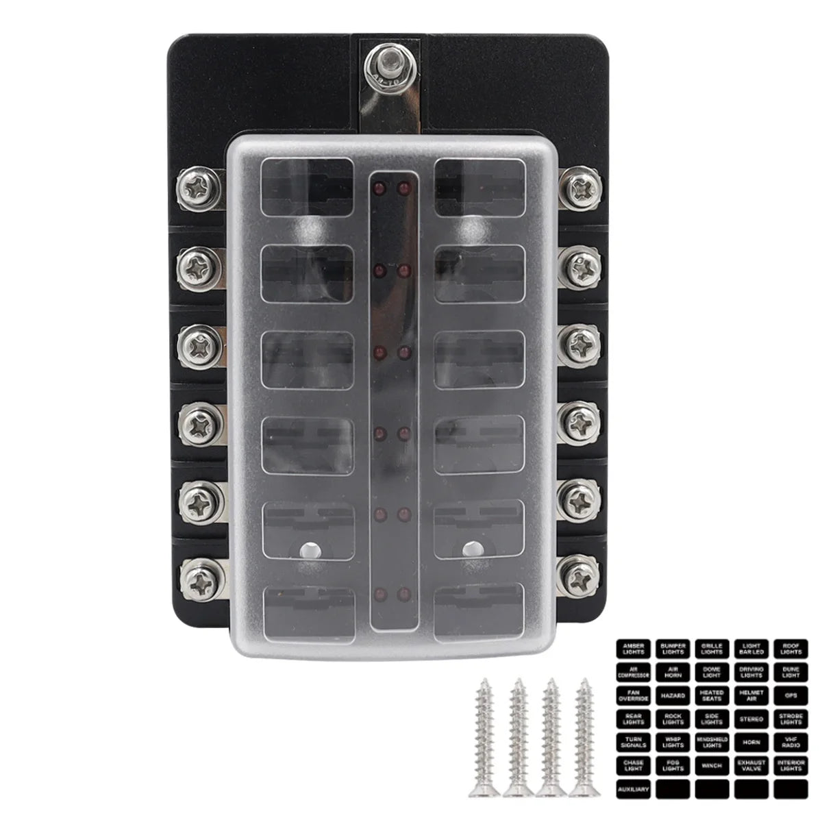 Blade Holder Fuse Box 12/10/8/6 Ways Modified Terminal Block Fuse with LED Warning Light 12V~24V Power Distribution Panel Boat