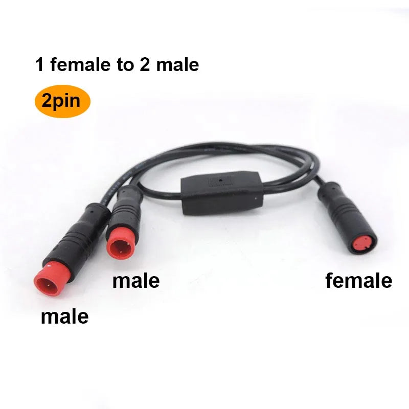 Waterproof m8 2 Pin way Y Splitter 1 male female to female male cable Splitter Connector 9mm Signal Sensor  E-bike Motor