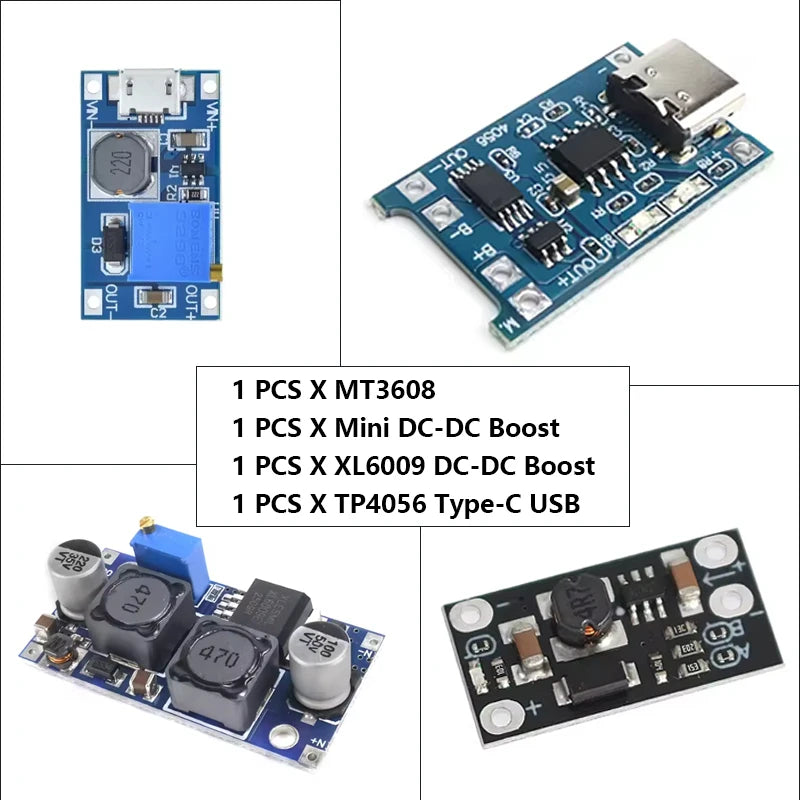 MT3608 Boost, Mini 5V-12V Boost, XL6009 Boost Buck, TP4056 Type-C Charger, Power Management Kit, Individual Purchase