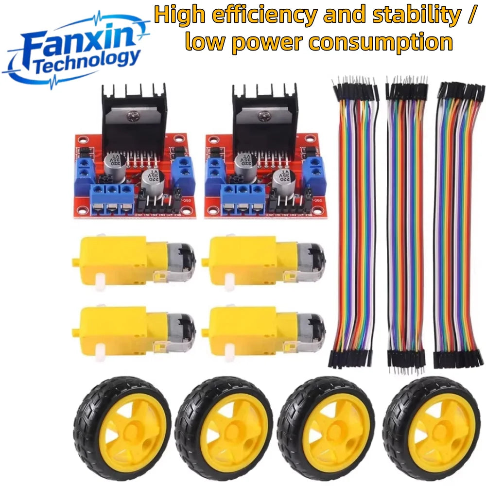 DIY L298N Module, Motors, Wheels, Dupont Line, L298N + Motors + Wheels + 3 Kinds of DuPont Lines with 20 Pins Each in 20CM