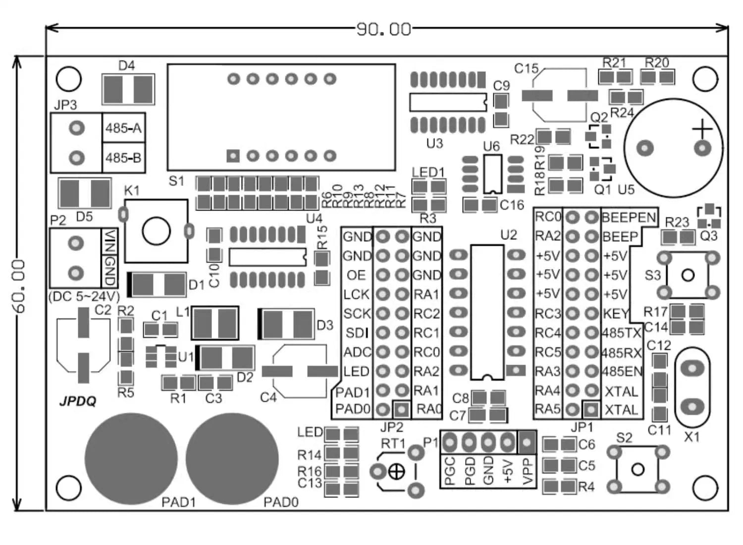PIC16F1823-I/P PIC microcontroller development board PIC16F1823 development board passive buzzer modbus 485 communication