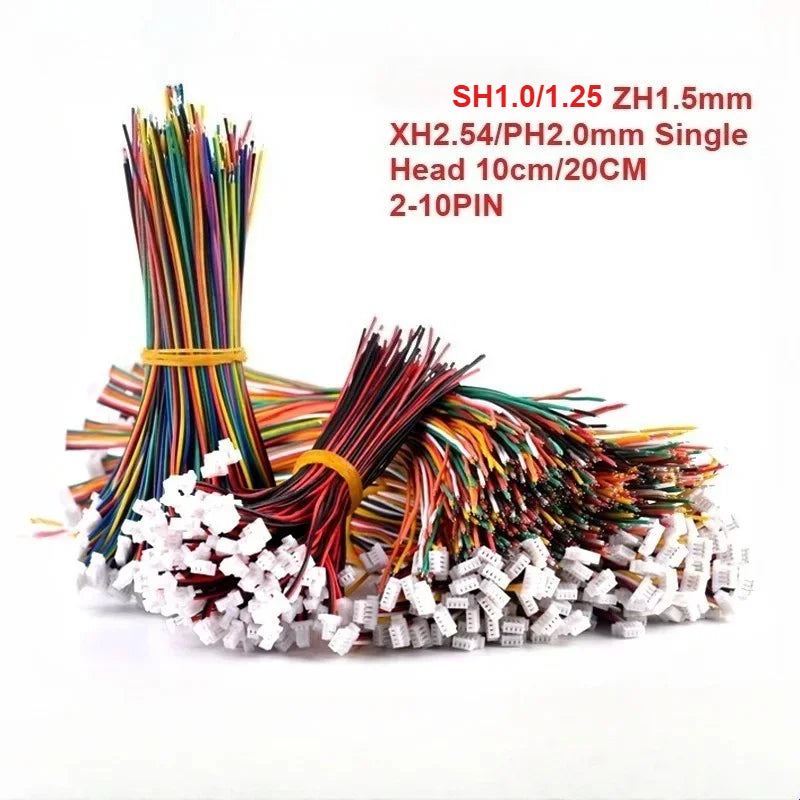 10pcs SH1.0/1.25 ZH1.5mm XH2.54/PH2.0mm Single Head Male Plug Connector 2P/3/4/5/6/7/8/9/10Pin 10cm 20cm Wire