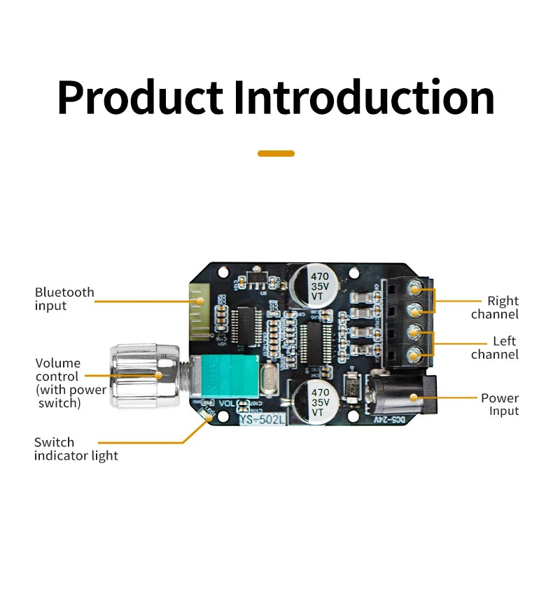 YS-1002T YS-502L Bluetooth 5.0 Audio Amplifier Board 2.0 Channel Stereo Power Amp Module 50W X2 100W X2 AUX Input For DIY Speaker Home Audio