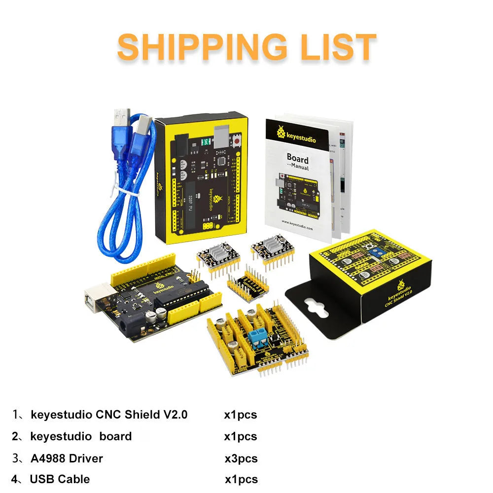 Keyestudio CNC Shield V2/V3/V4 Engraving Machine Kit For Arduino With UNO R3 Or Nano Board A4988/DRV8825 Driver Compatible GRBL