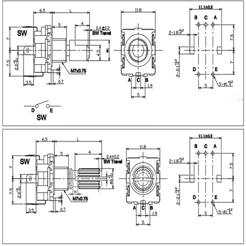 2/5/10PCS/Lot 20 Position 360 Degree Rotary Encoder EC11 Push Button 5Pin Handle Long 15/20MM With A Built In Push Button Switch