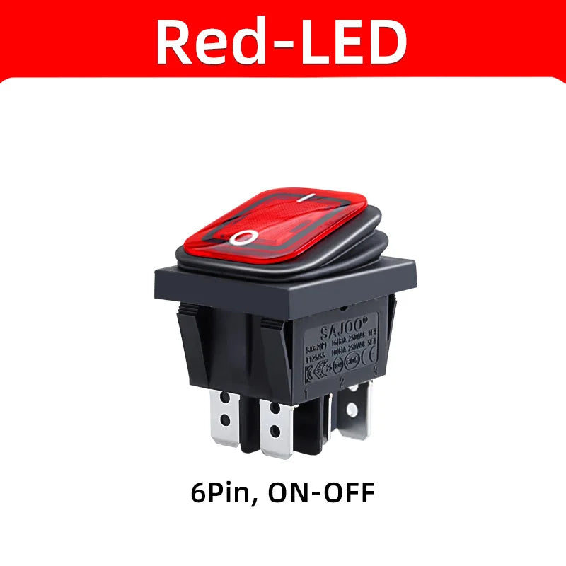 SAJOO Waterproof Rocker Switch KCD4 4Pin/6Pin DPDT With LED Lights Vehicle Boat Power Switch ON OFF 12V 24V 220V Size 22*30mm