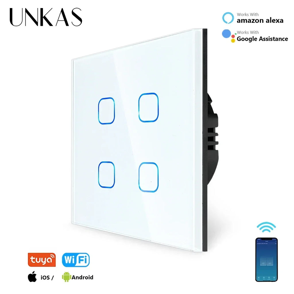 Smart Switches 1/2/3 Gang Wifi Touch Light Wall Sensor Switch Works with Tuya Control Smart Life Google Alexa Alice Yandex