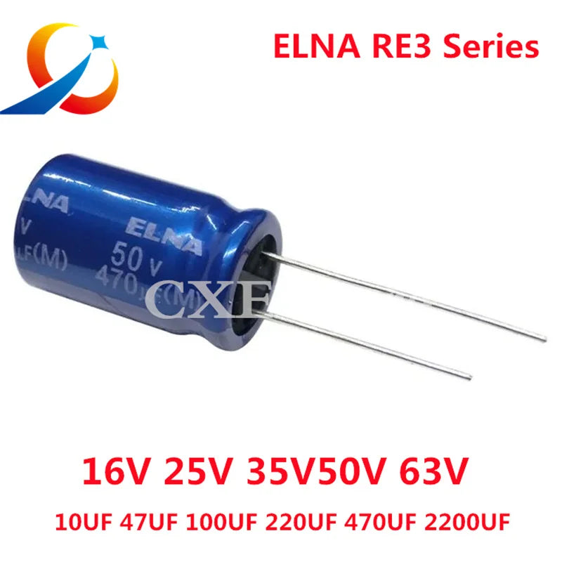 10PCS ELNA RE3 Series HiFi Audio Capacitor 16V 25V 35V  50V 0.1UF 10uF 22uF 47uF 100uF 220uF 470uF 1000uF  2200UF Original