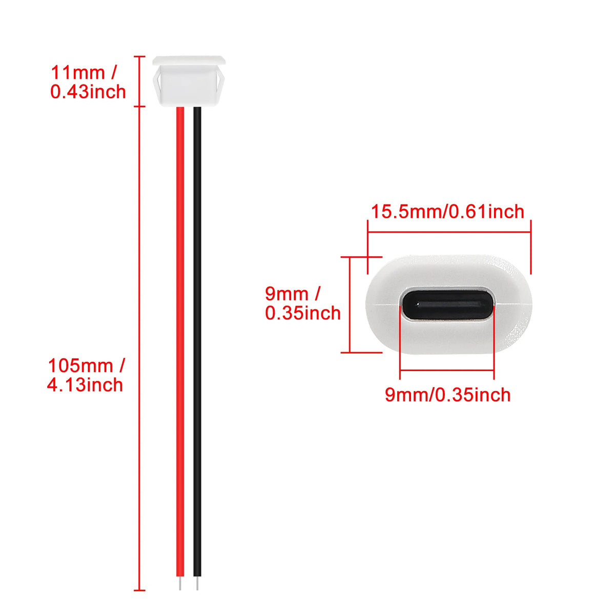 5/10PCS Type-C Female Chassis Waterproof 2P Solder Wire Type USB C Pigtail Cable Extension Power Cable USB-C Plug to 2 Pin Bare