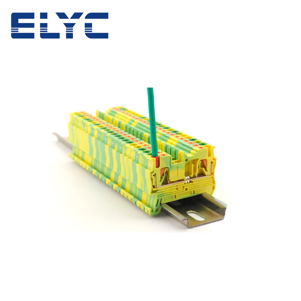 100Pcs PT2.5-PE Push-in Ground Feed Through Protective Earth PE Wire Electrical Connector Din Rail Terminal Block PT 2.5-PE