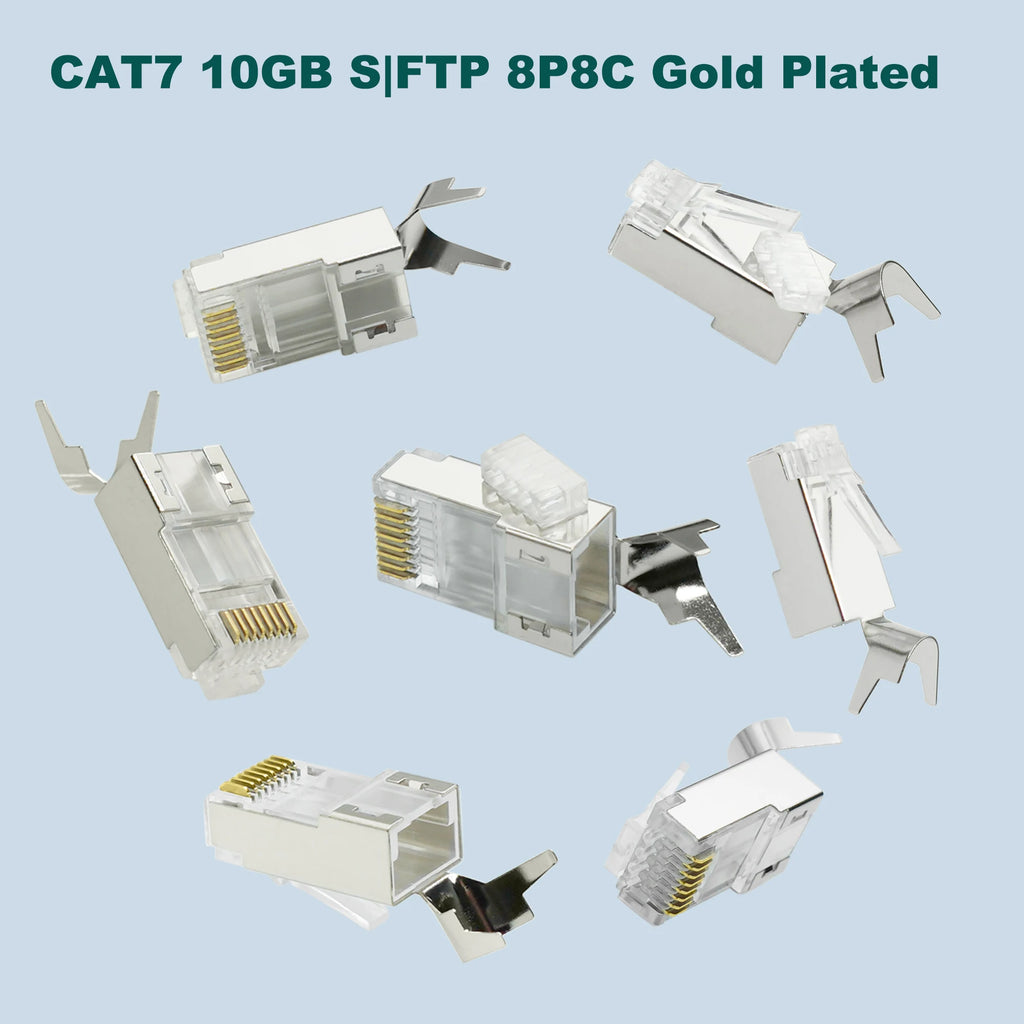COMNEN 10Gbps RJ45 Connectors Cat8 Cat7 Cat6A Pass Through 8P8C 1.3mm Gold Plated Shielded FTP/STP|RJ45 Network Modular Plug