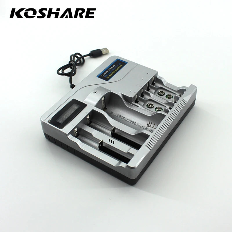 KOSHARE LED Smart Battery Charger For AA AAA Ni-MH Ni-Cd 9V Batteries 18650/16340/14500/21700 /26650/32650 Lithium Battery