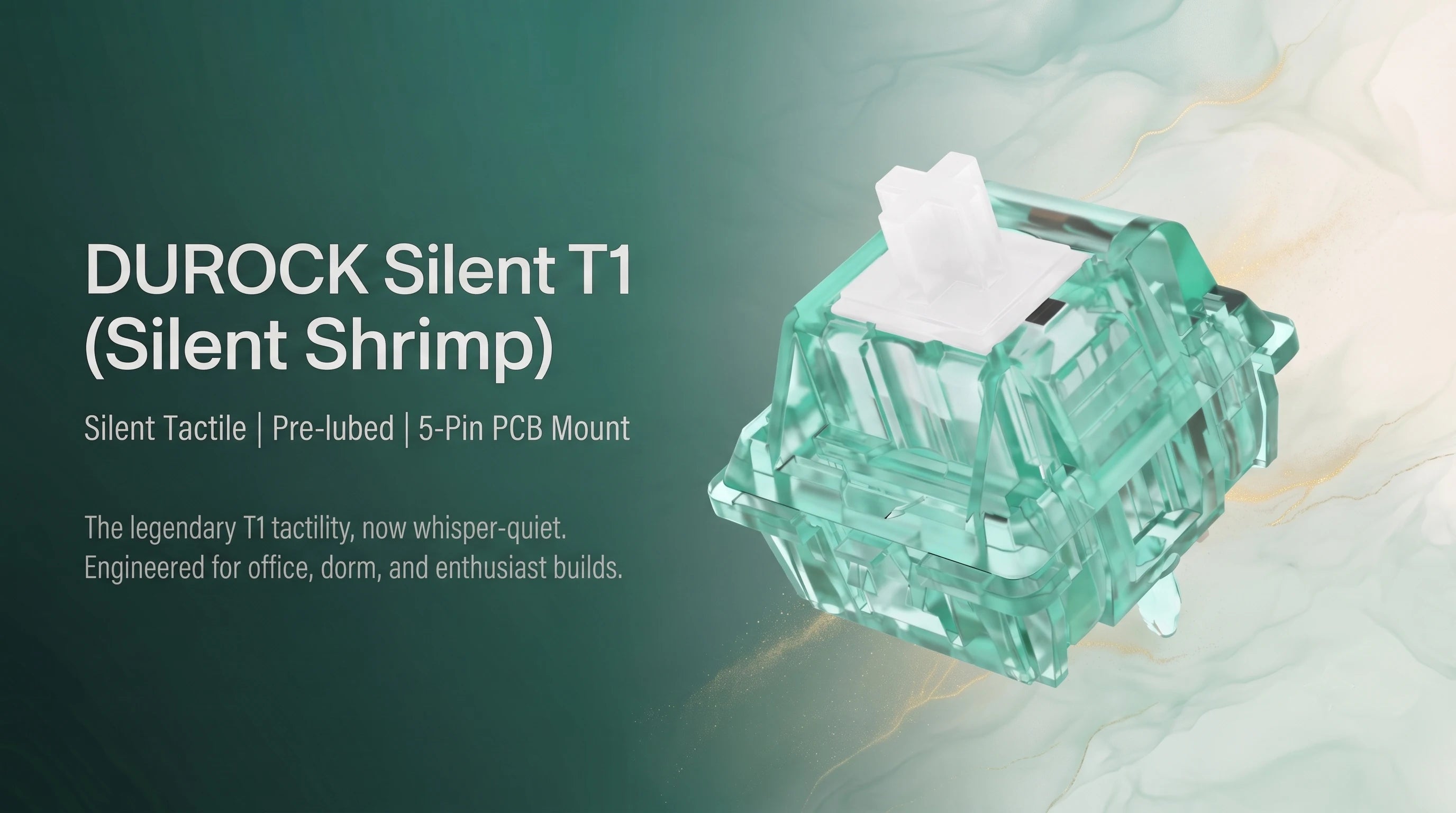 DUROCK T1 Silent Shrimp Tactile Switch 67g, 5-Pin Pre-Lubed Silent Switches, Quiet Tactile Switch for MX Mechanical Keyboard