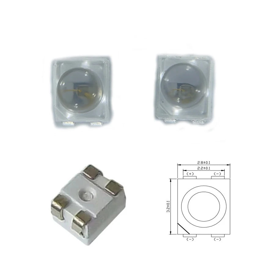 50/100/200PCS SMD LED 3528 4Pin PLCC-4 Red/Yellow/Blue/Green Color With Len For Car-Lighting