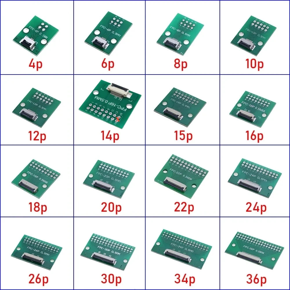FPC FFC Flexible Cable Adapter Board 0.5mm Pitch Connector SMT to 2.54mm 4P/6P/8P/10P/12P/14P/15P/16P/18P/20P/22P/24P/26P/30P